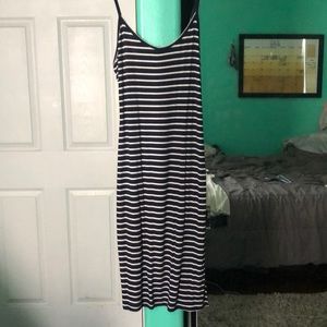 striped navy blue maxi dress